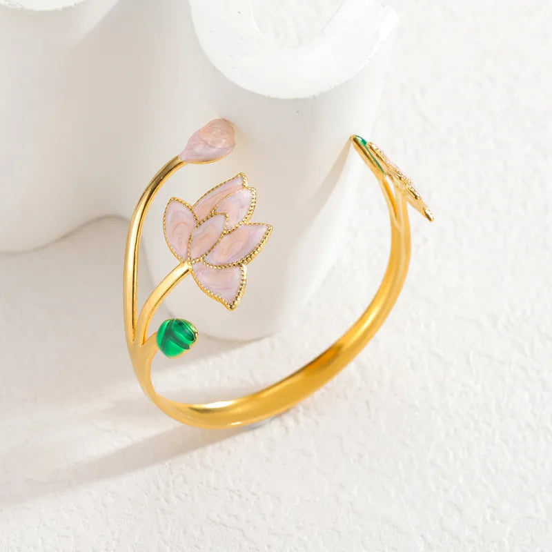 18K Gold Plated Lotus Flower Bracelet B1257