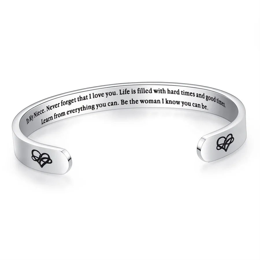 Retro Heart Stainless Steel Bangle 55- Niece Gifts - Never Forget That I