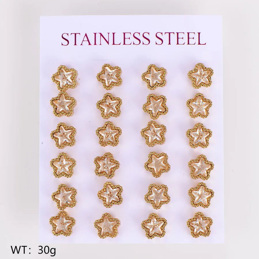 Gold Plated Geometric Star Zircon Stud Earrings Big Five-pointed Star-8.5mm