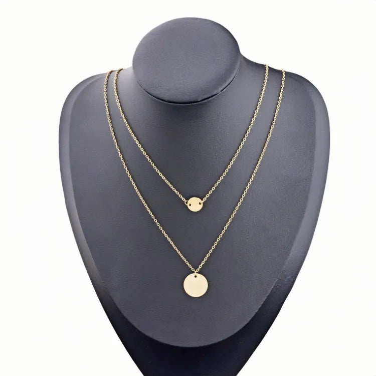 Gold Plated Stainless Steel Layered Pendant Necklace