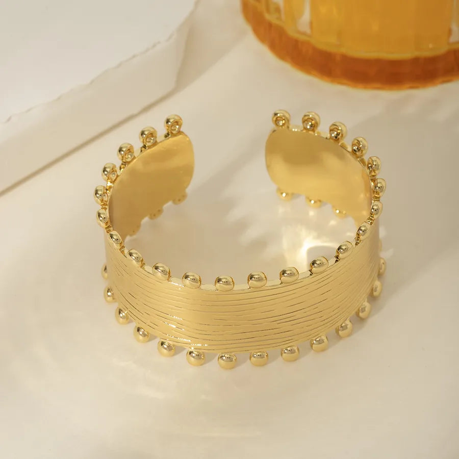 18K Gold Plated Stainless Steel Open Bangle Stainless Steel Electroplated 18k Real Gold Wide Surface Round Dot Open Bracelet Style 1