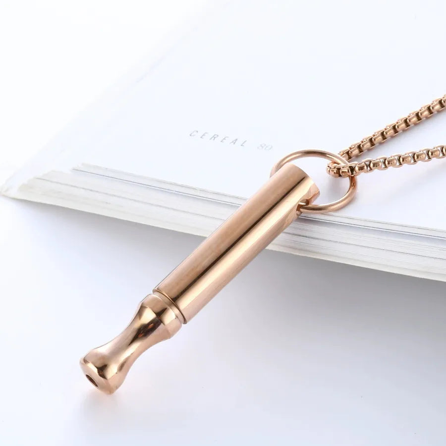 Titanium Steel Stress Relief Whistle Necklace Rose Gold - Pearl Chain