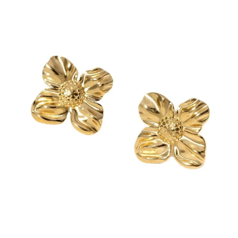 Titanium Steel Flower Stud Earrings for Women ER007-G