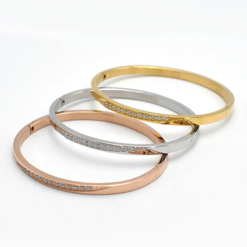 Gold Diagonal Titanium Steel Bracelet for Women