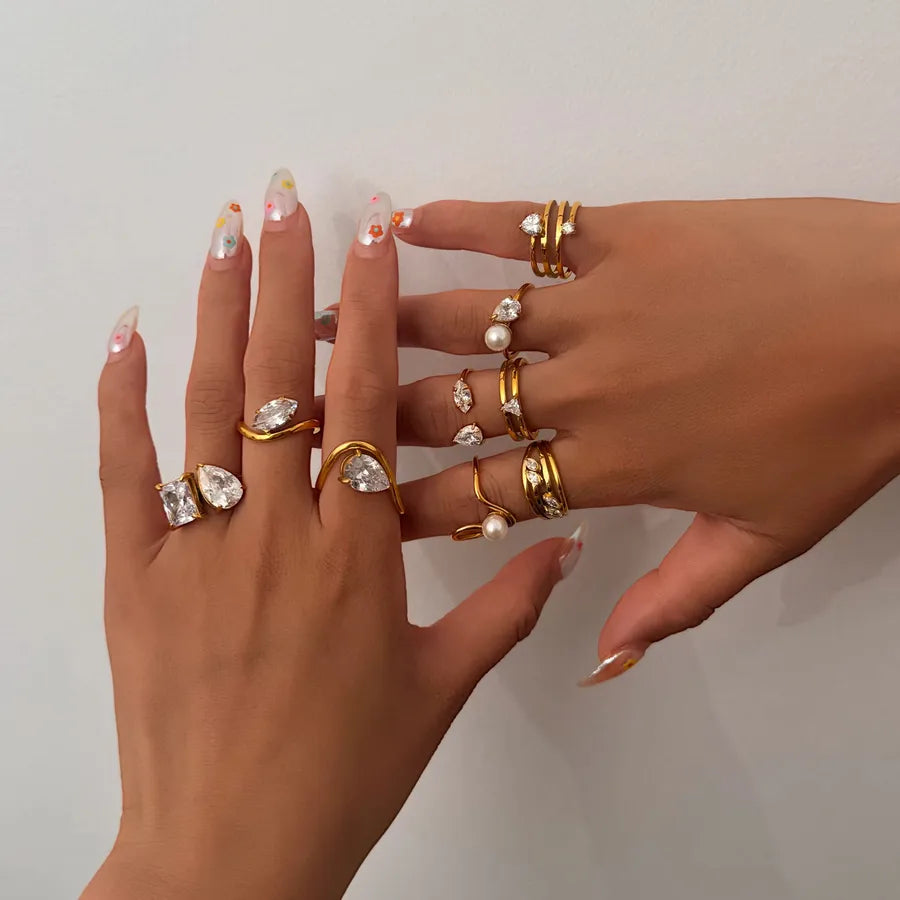 Boho 18K Gold Plated Wave Ring for Women