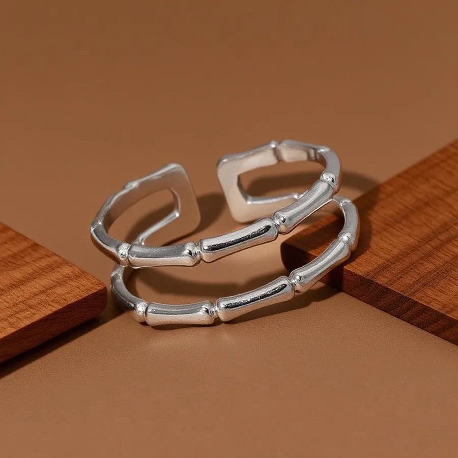 Colorful Titanium Steel Geometric Heart Ring Z0123-Bamboo Section-Ring-Steel Color