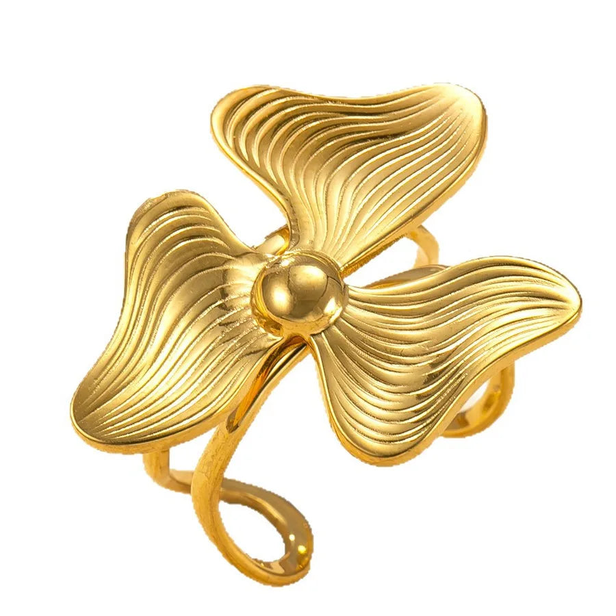 18K Gold Plated Leaf Open Ring for Women