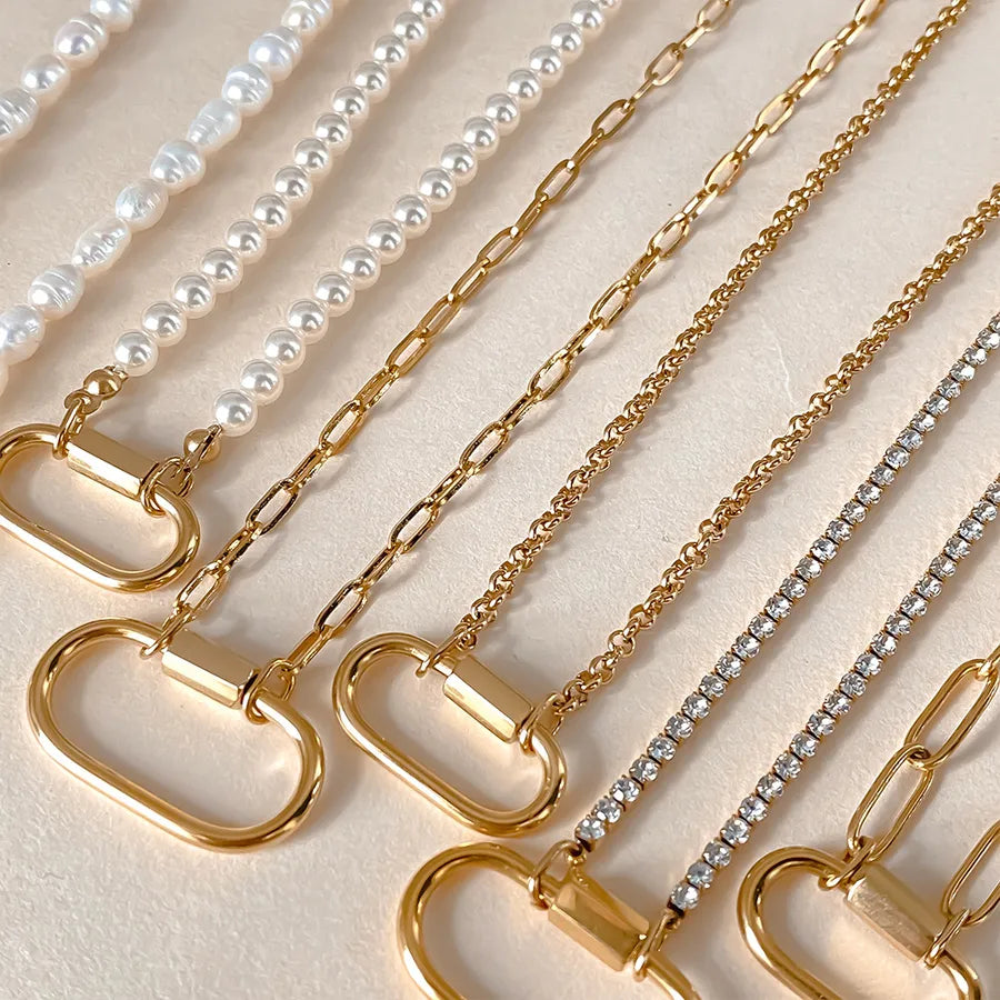 Geometric Pearl Stainless Steel Pendant Necklace