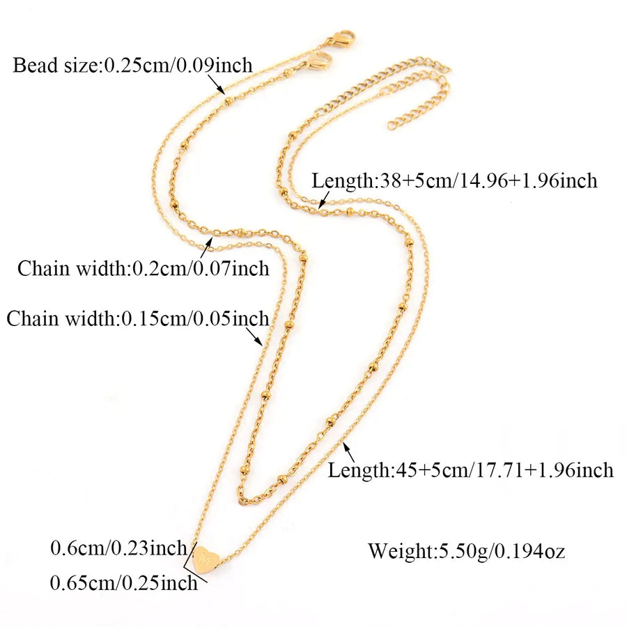 Gold Heart Initial Pendant Layered Necklace Set