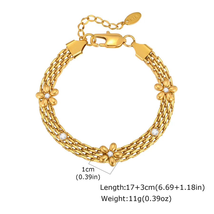 Women's Gold Mesh Flower Bracelet with Zircon BR-2650G02