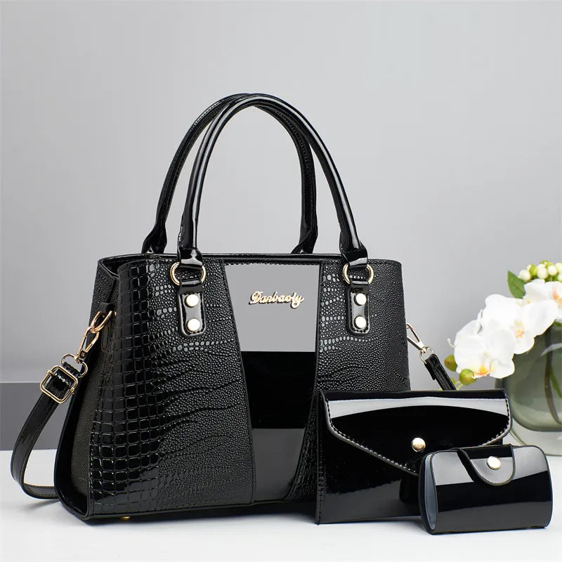 3-Piece Crocodile Pattern PU Shoulder Bag Set