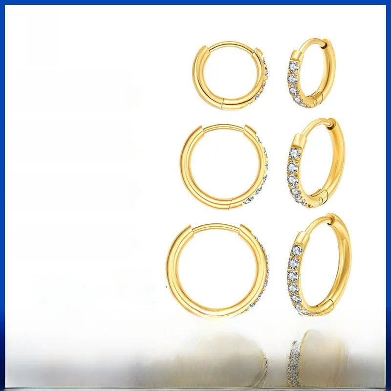 Gold Stainless Steel Hoop Earrings with Zirconia