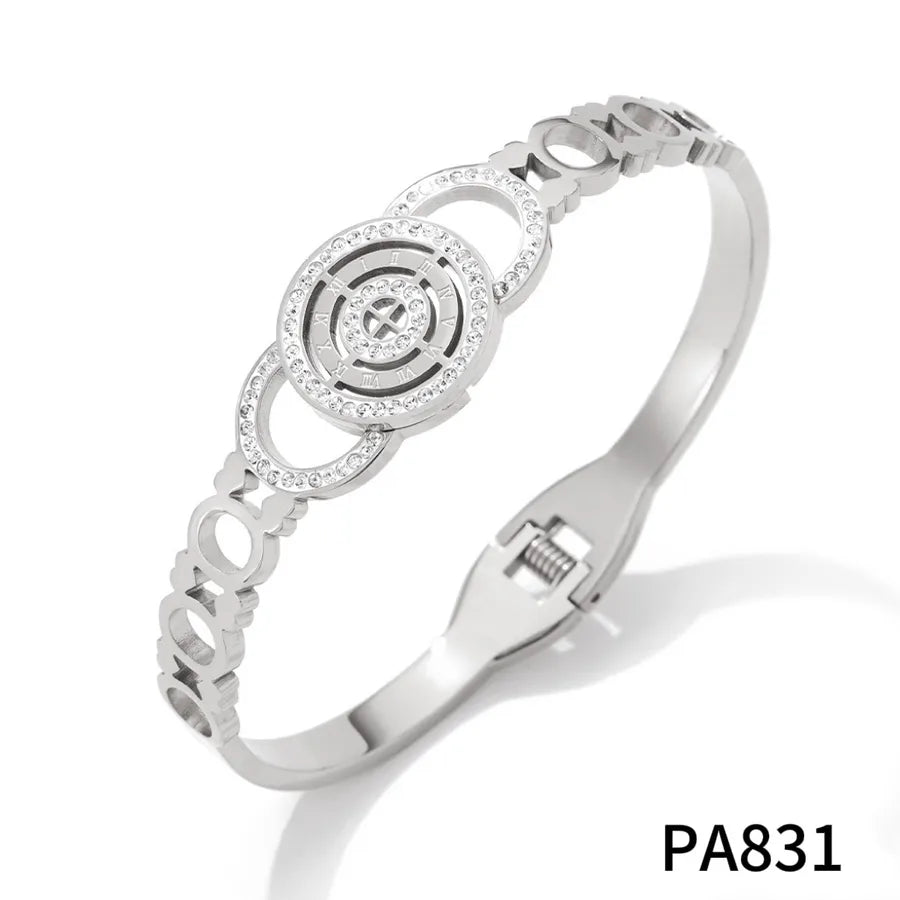 Stainless Steel Roman Numeral Bracelet with Zircon PA831 Silver