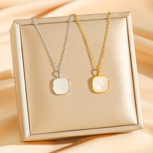 Square Mother of Pearl Titanium Necklace