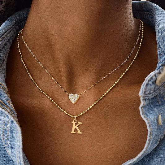 18K Gold Plated Heart & Letter Pendant Necklace