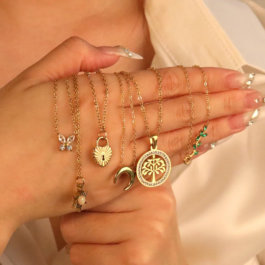 Stainless Steel Heart & Butterfly Pendant Necklace