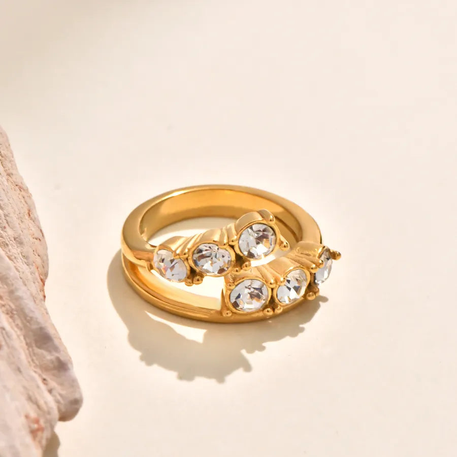 Gold Plated Geometric Wave Zirconia Ring