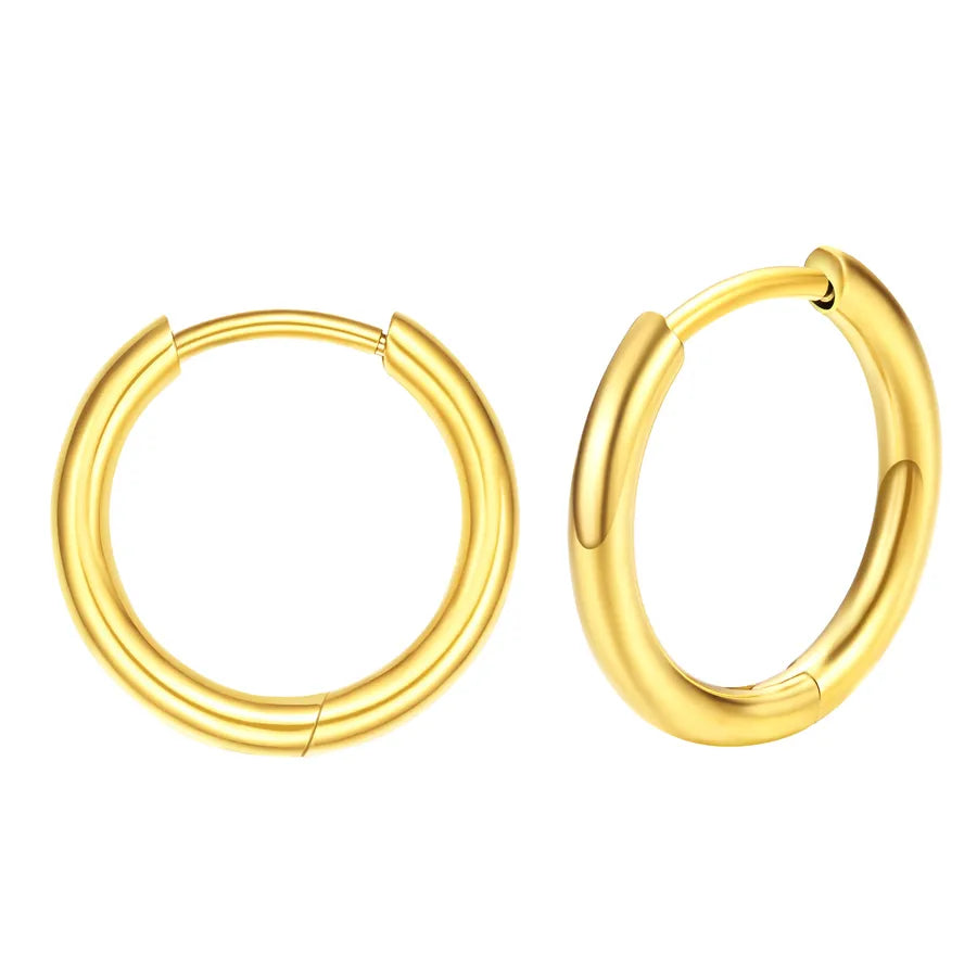 Gold Stainless Steel Hoop Earrings with Zirconia Stainless Steel Pair