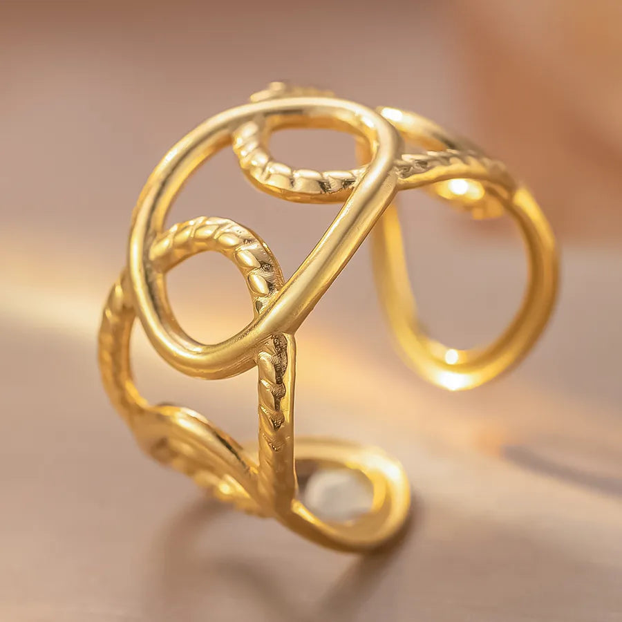 Personalized Titanium Steel Textured Couple Ring K219 Gold Ring Adjustable