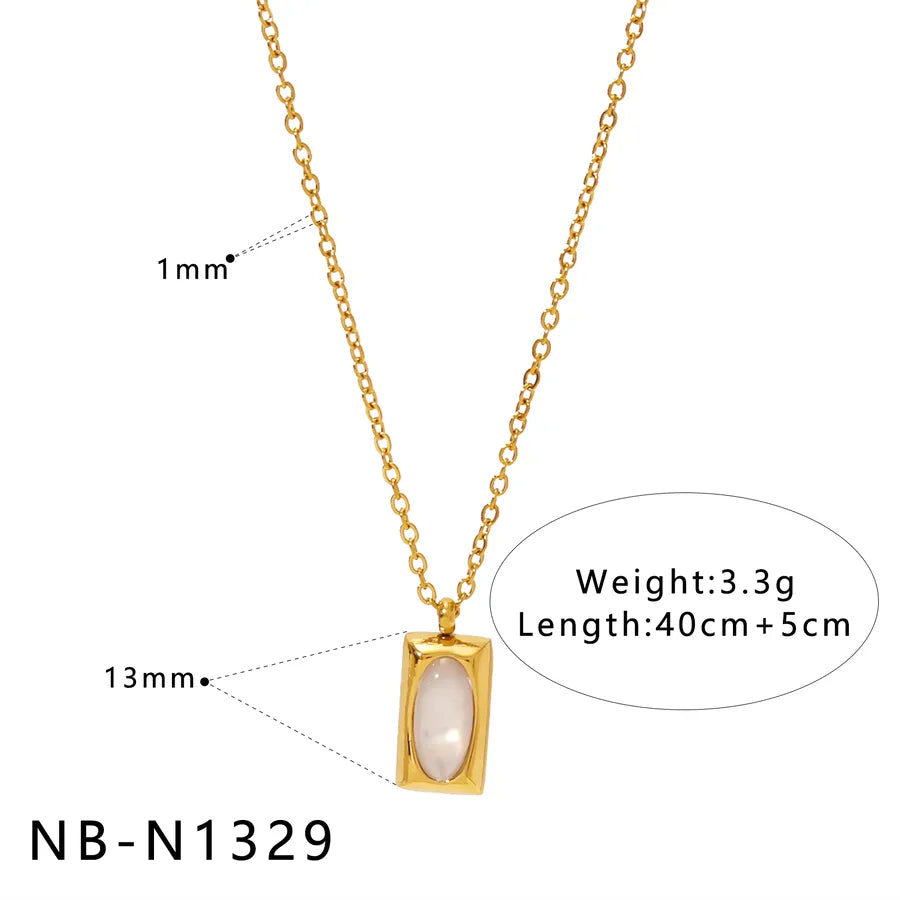 Gold Geometric Pendant Necklace with Shell & Zircon NB-N1329