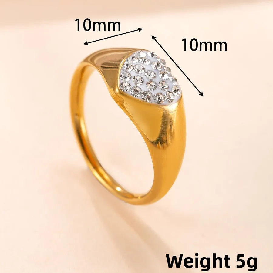 Gold Geometric Titanium Steel Ring 9 Gold -Heart-shaped (Small)