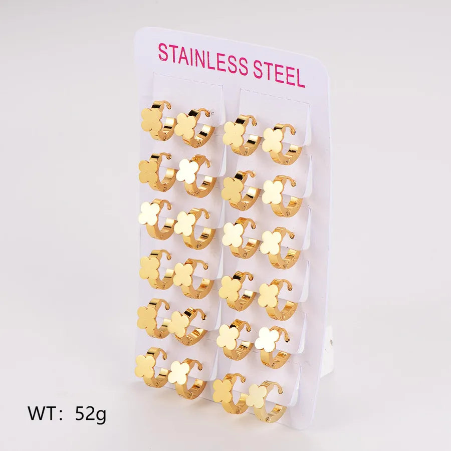 Gold Stainless Steel Star & Leaf Earrings Set