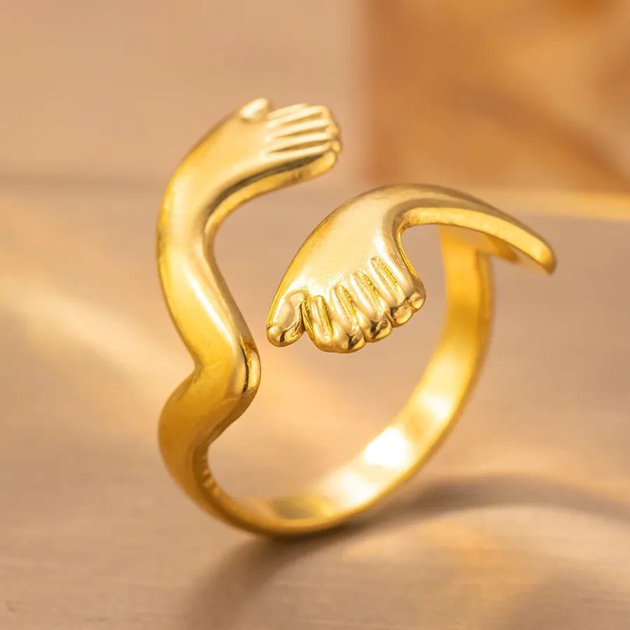 Geometric Titanium Steel Couple Ring K175 Gold Ring Adjustable