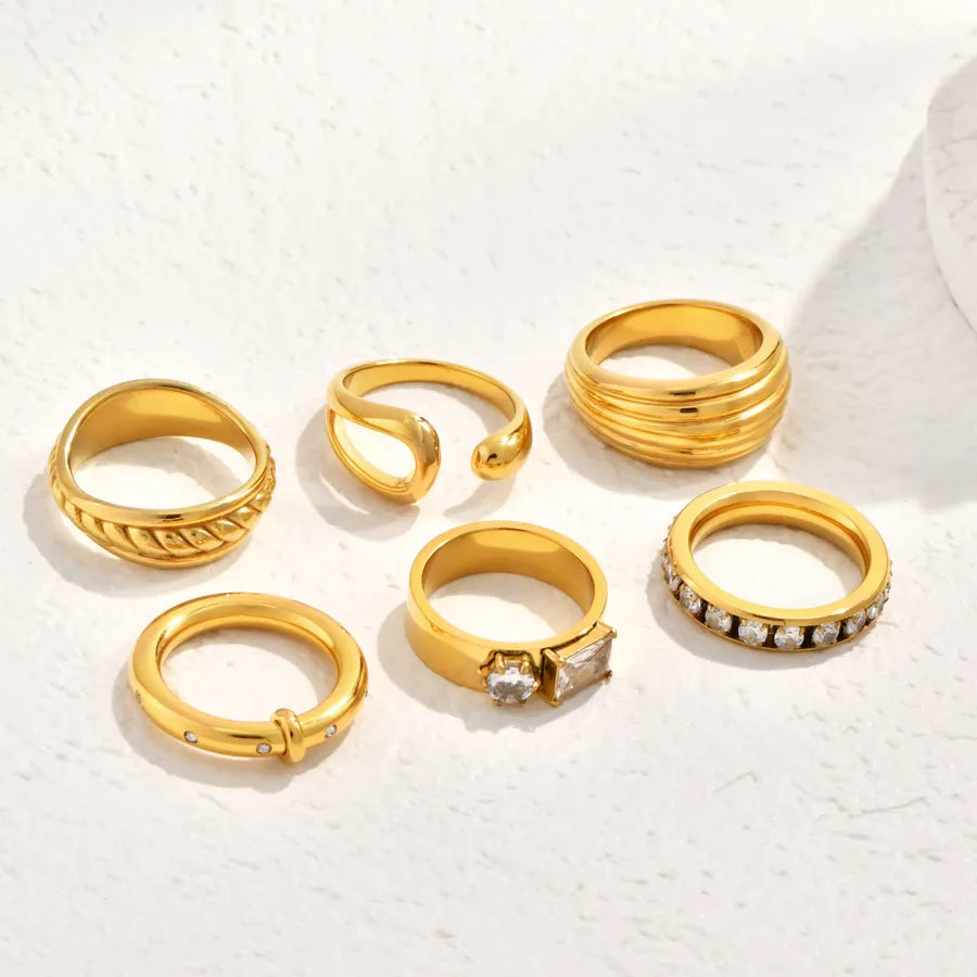 18K Gold Plated Hollow Chain Zircon Ring