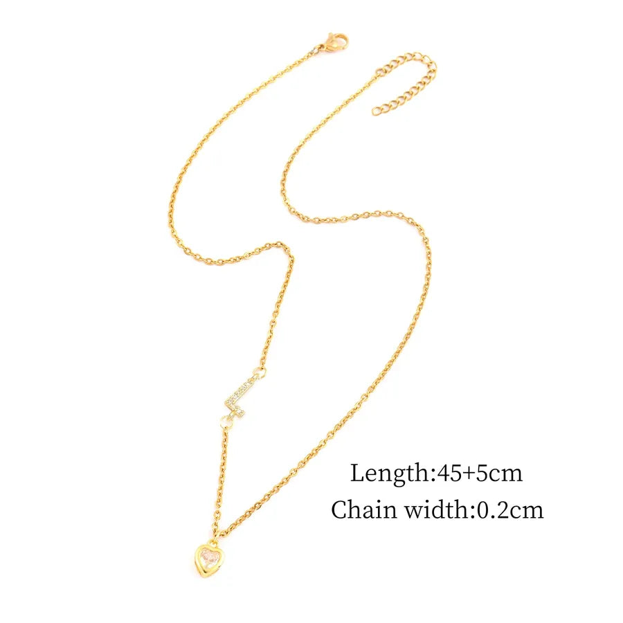 Gold Heart Letter Pendant Necklace Gold L