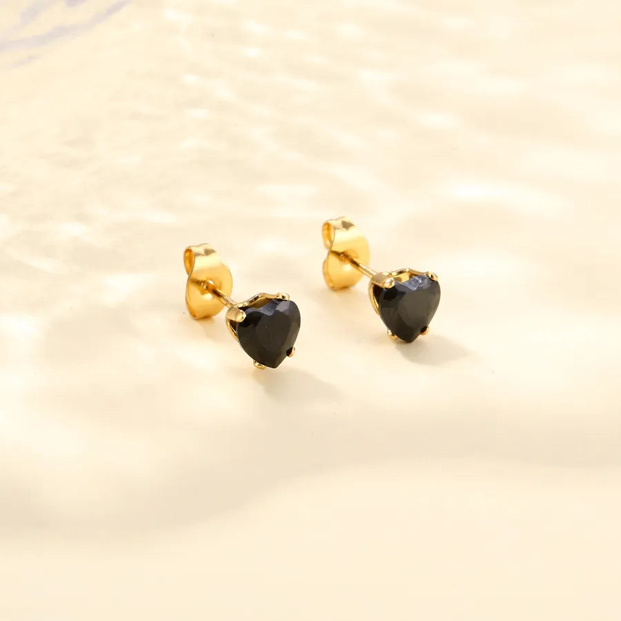 Heart-Shaped Zircon Stainless Steel Earrings Black