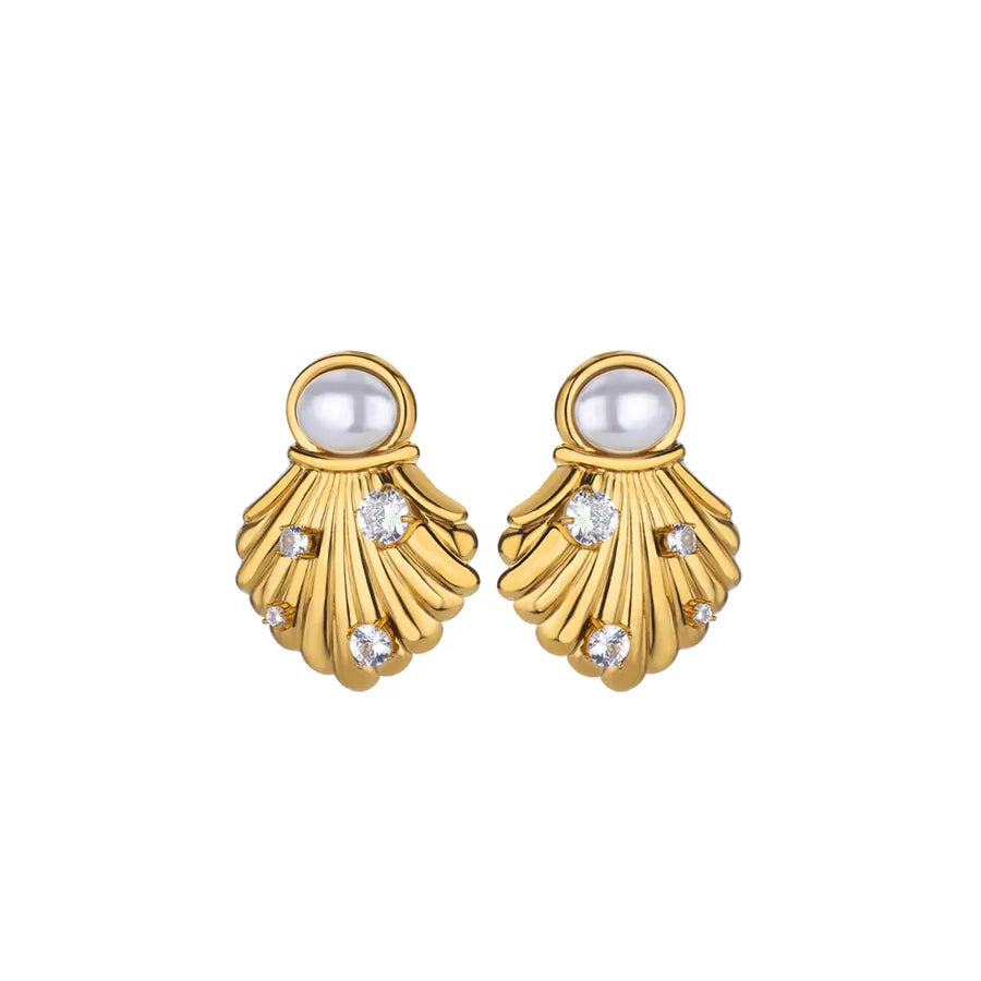 Colorful Pearl & Zircon Stud Earrings – 18K Gold 4