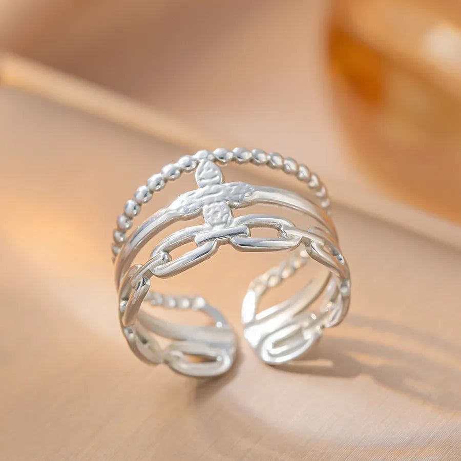 Geometric Titanium Steel Couple Ring K64 Steel Color Ring Open