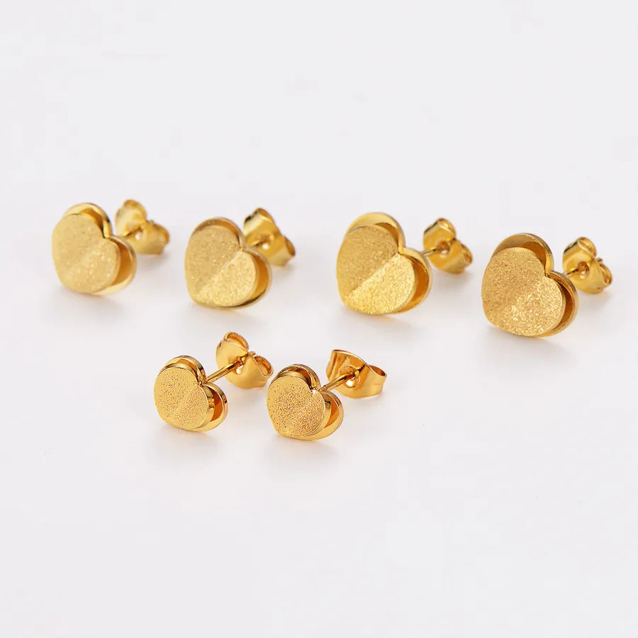 Gold Heart Stainless Steel Frosted Stud Earrings