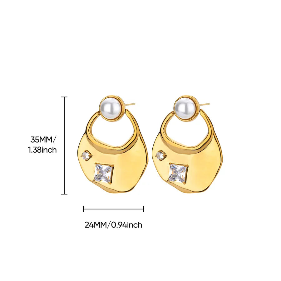 Colorful Pearl & Zircon Stud Earrings – 18K Gold 18