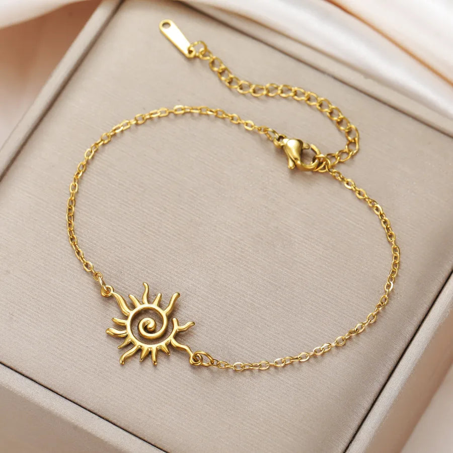 Spiral Sun Pendant Stainless Steel Bracelet