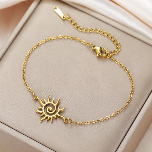 Spiral Sun Pendant Stainless Steel Bracelet