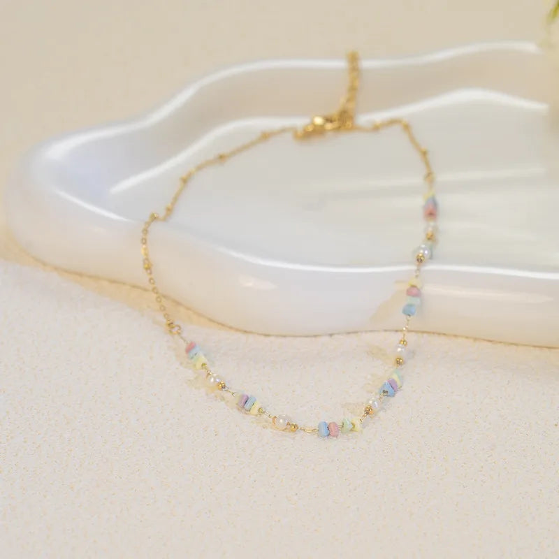 Colorful Stone & Pearl Charm Necklace