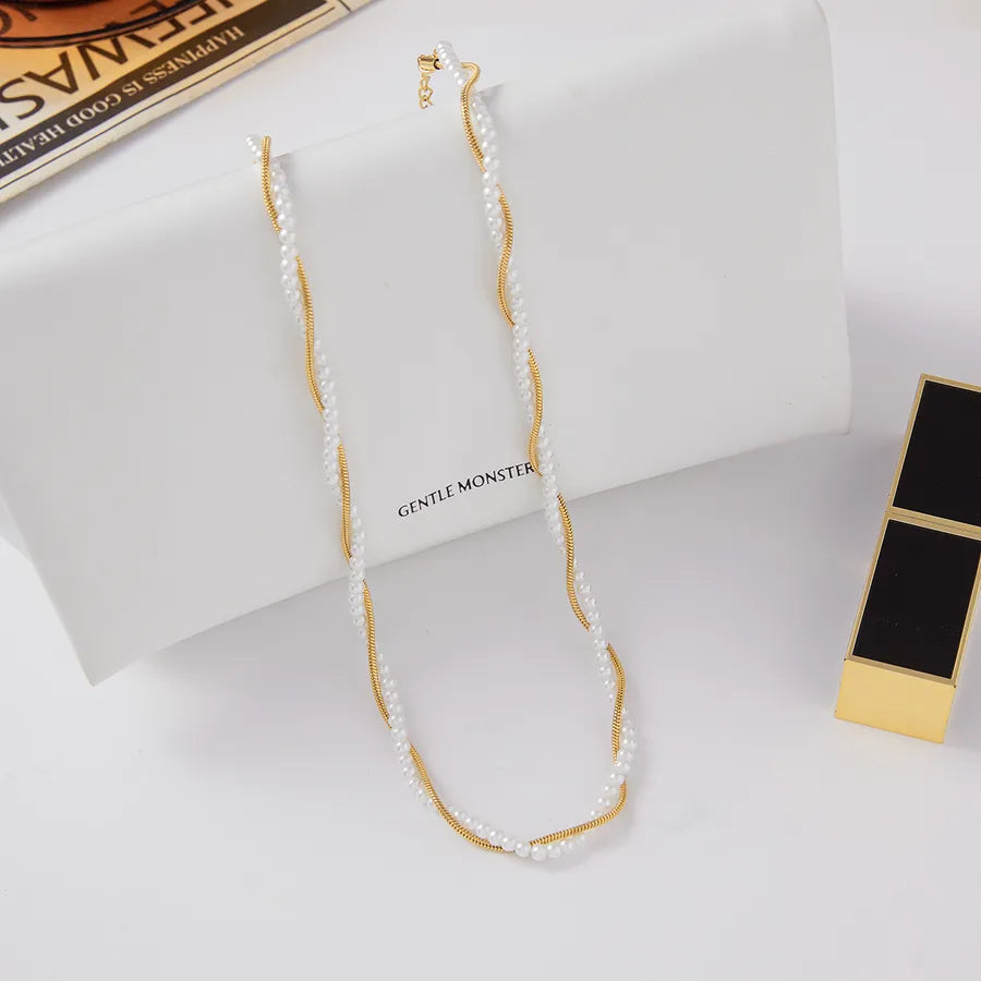 18K Gold Plated Pearl Stainless Steel Necklace