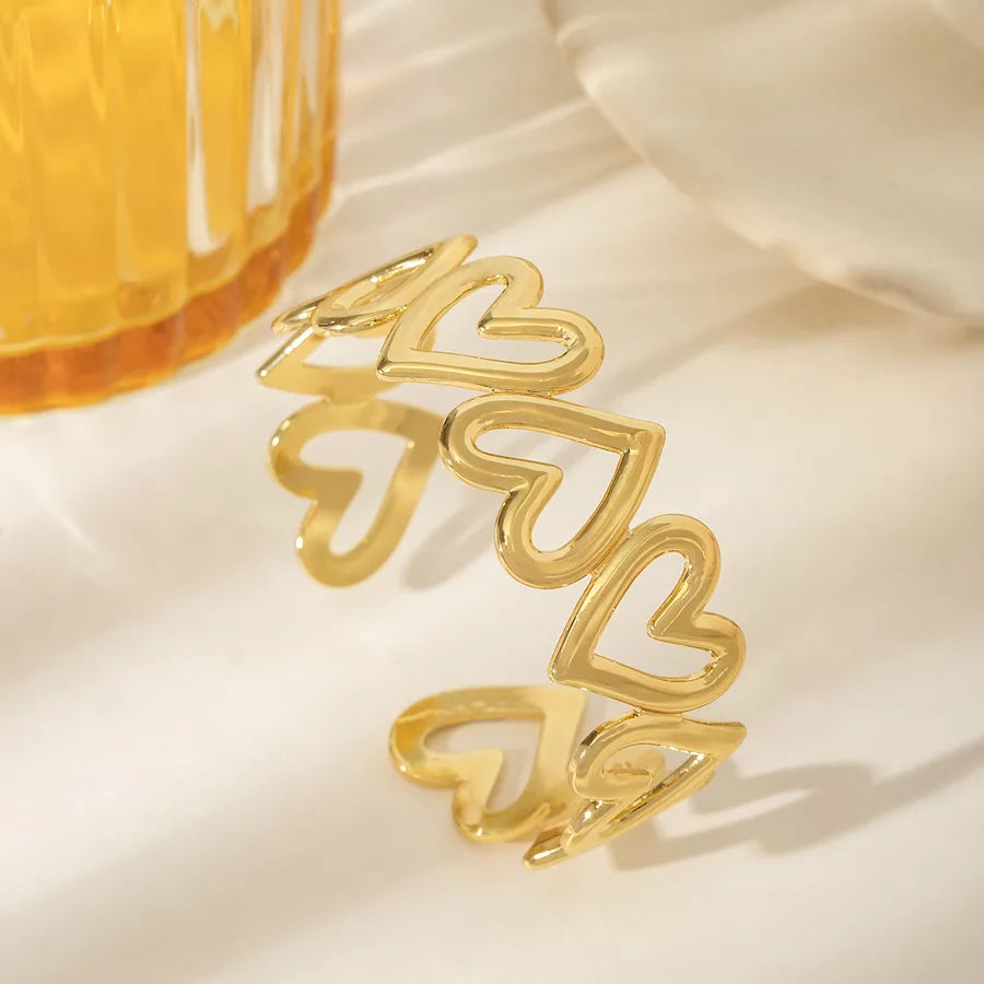 18K Gold Plated Stainless Steel Open Bangle Stainless Steel Electroplated 18k Real Gold Heart-shaped Arrangement Hollow Open Bracelet Style 1