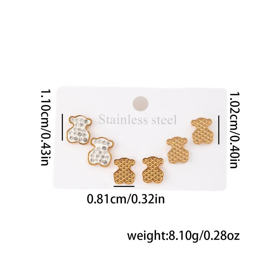 Titanium Steel Heart Earrings for Women Bear Zirconia Stud Earrings 0956