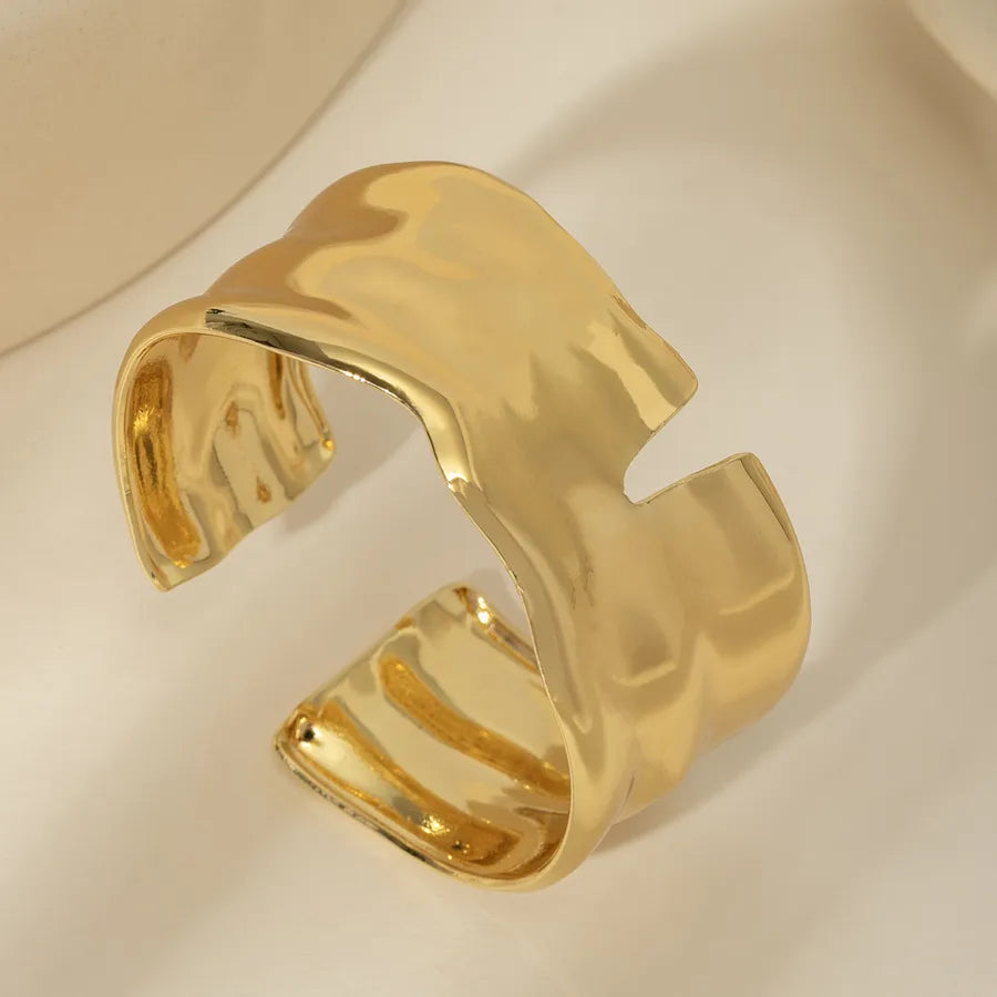 18K Gold Plated Stainless Steel Open Bangle Stainless Steel Electroplated 18k Real Gold Irregular Annular Wide Surface Open Bracelet Style 1