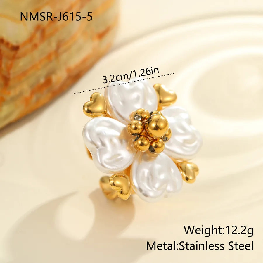 Colorful Flower Pearl Ring – Gold Stainless Steel NMSR-J615-5