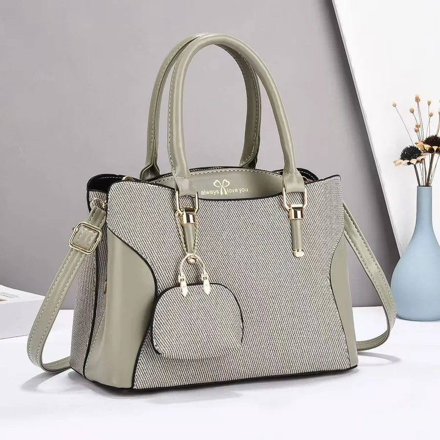 Color Block PU Shoulder Handbag for Women Green
