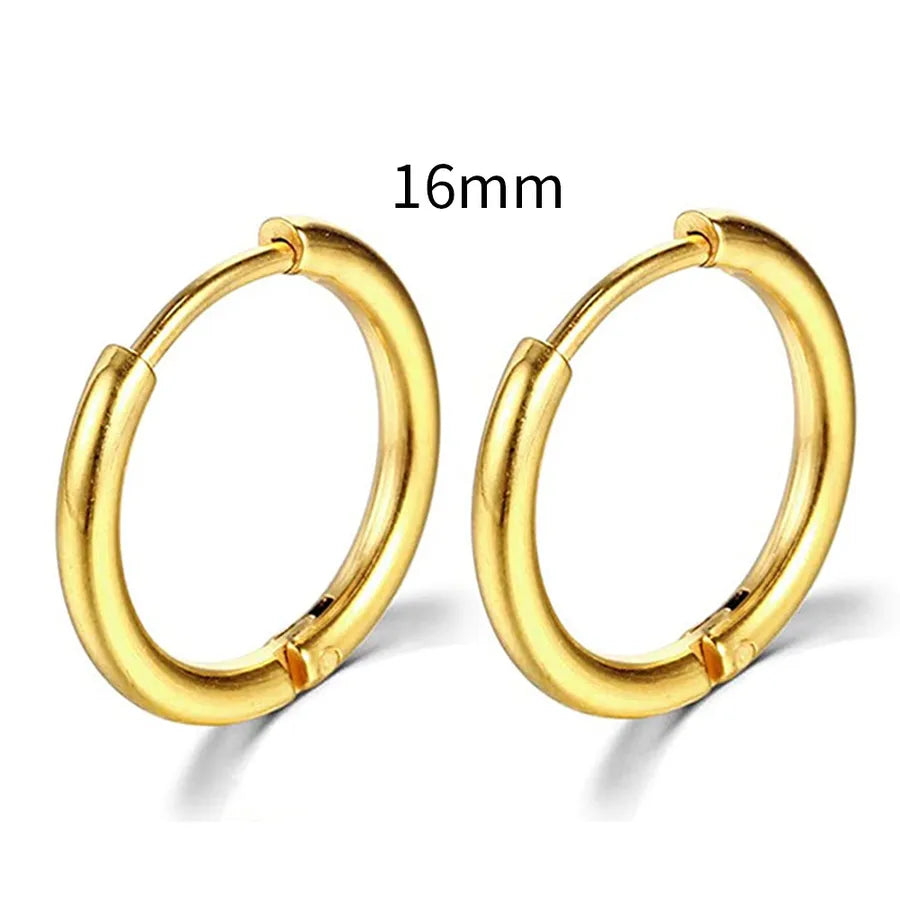 Men's Stainless Steel Round Hoop Earrings Gold 16mm
