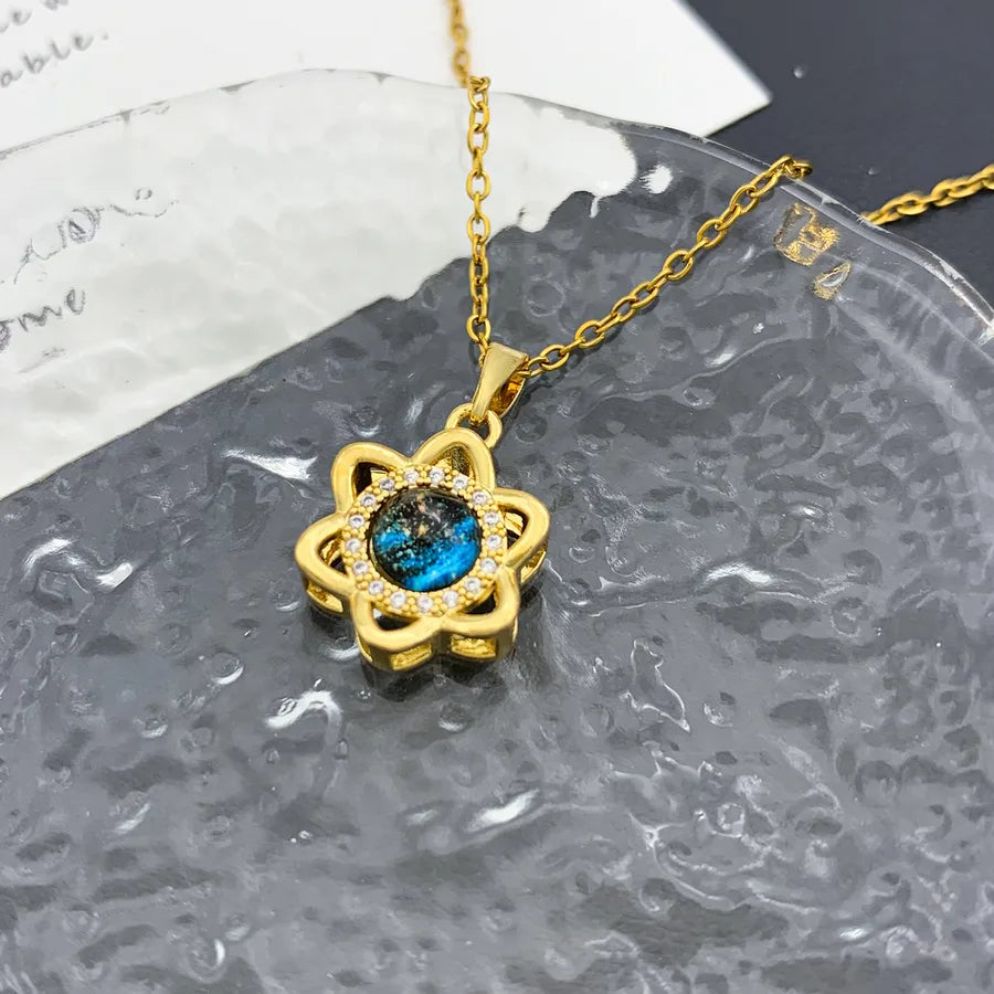 Blue Sky Star Pendant Necklace – Gold Plated XL3532 Flower Planet Necklace Gold