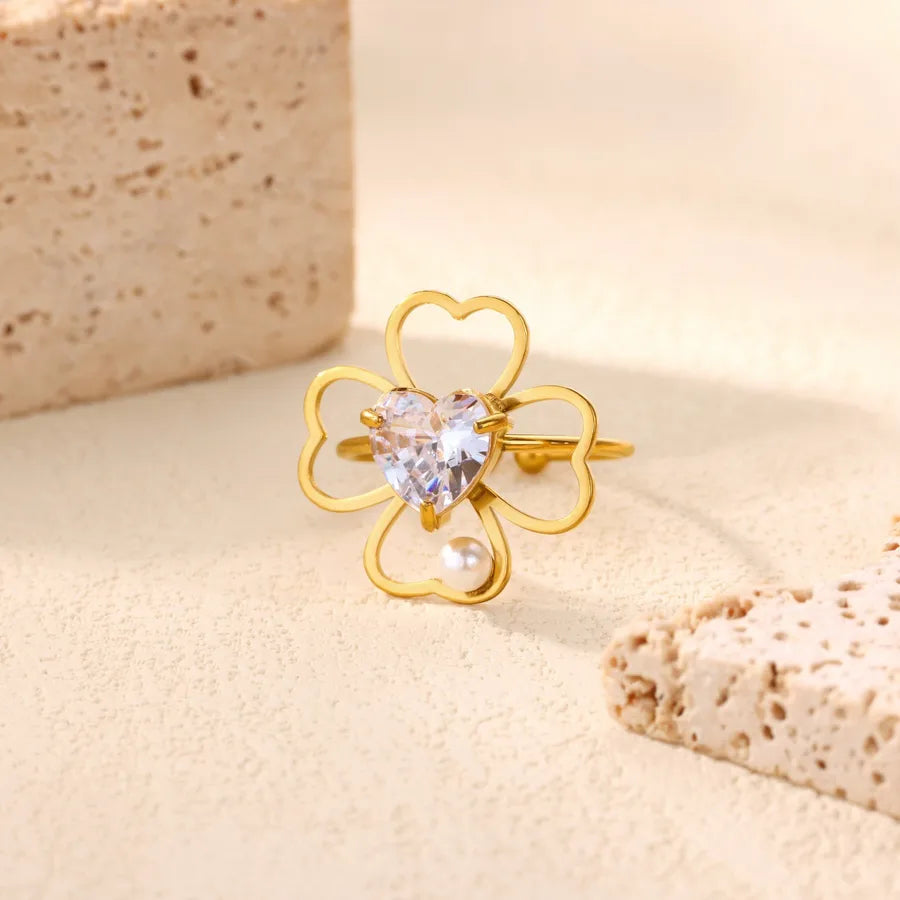 Boho Floral 18K Gold Open Ring for Women