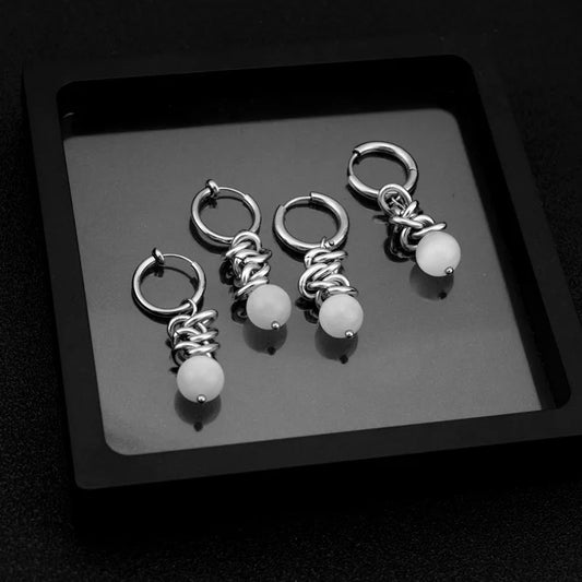 Clip-On Cat's Eye Stone Earrings – Geometric Design