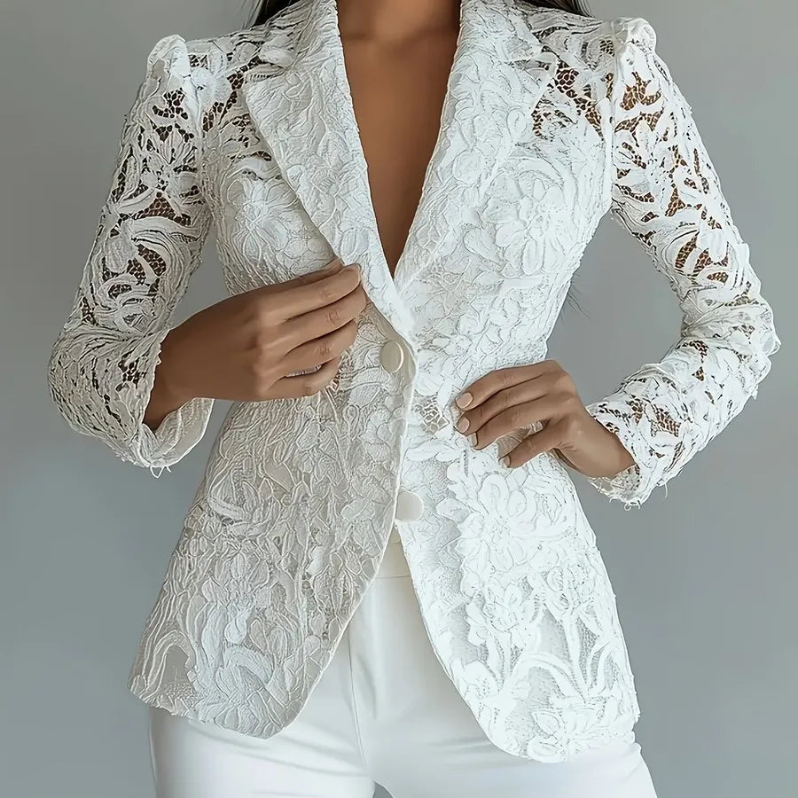 Elegant Floral Slim Fit Blazer for Women White PJ0276