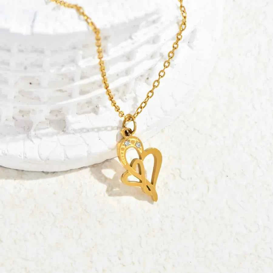 Red Heart Crown 18K Gold Plated Pendant Necklace