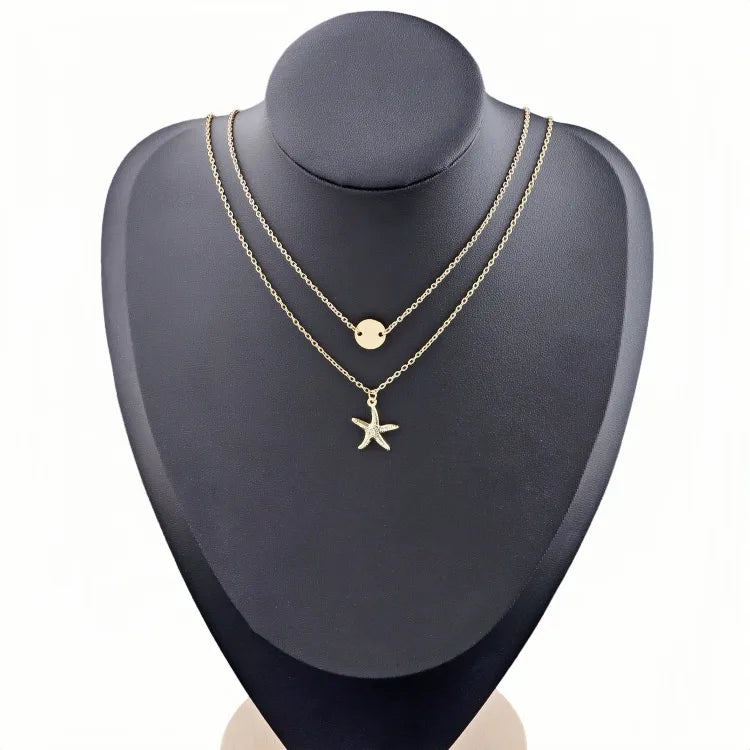 Gold Plated Stainless Steel Layered Pendant Necklace